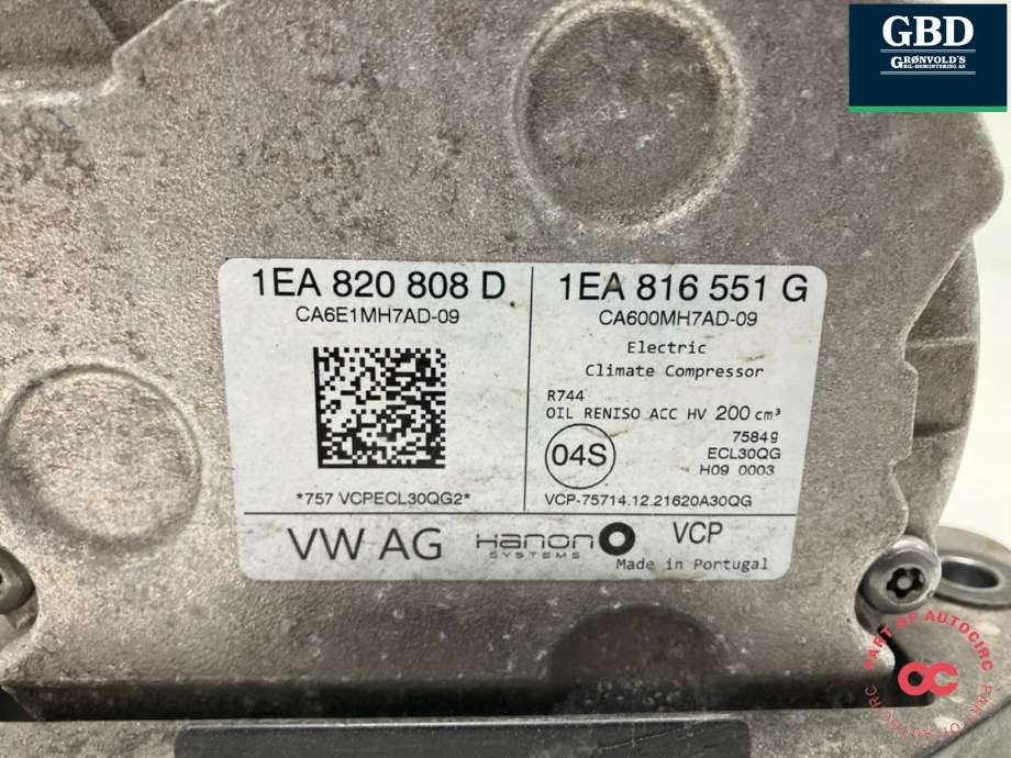 Aircondition kompressor elbil til Škoda Enyaq 2021-->> (1EA 820 808 H|1EA 820 808 C|1EA 820 808 D | 1EA 816 551 G)