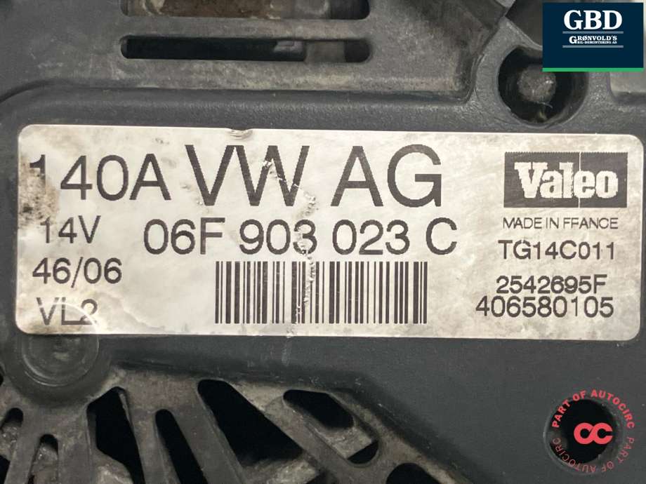 Dynamo diesel til VW Touran 2007-2010 (Type I, Fase 2) (06F 903 023 F|06F 903 023 FX|)
