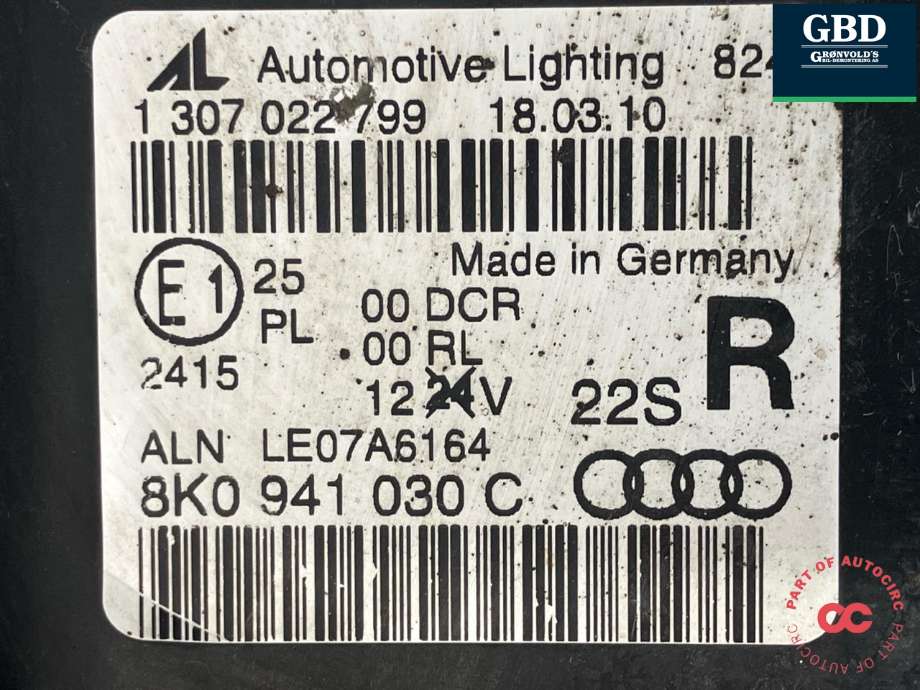 Frontlykt høyre xenon til Audi A4 2007-2014 (Type IV) (B8) (B8) (8K0 941 030 AJ|8K0 941 030 C|1 307 022 799)