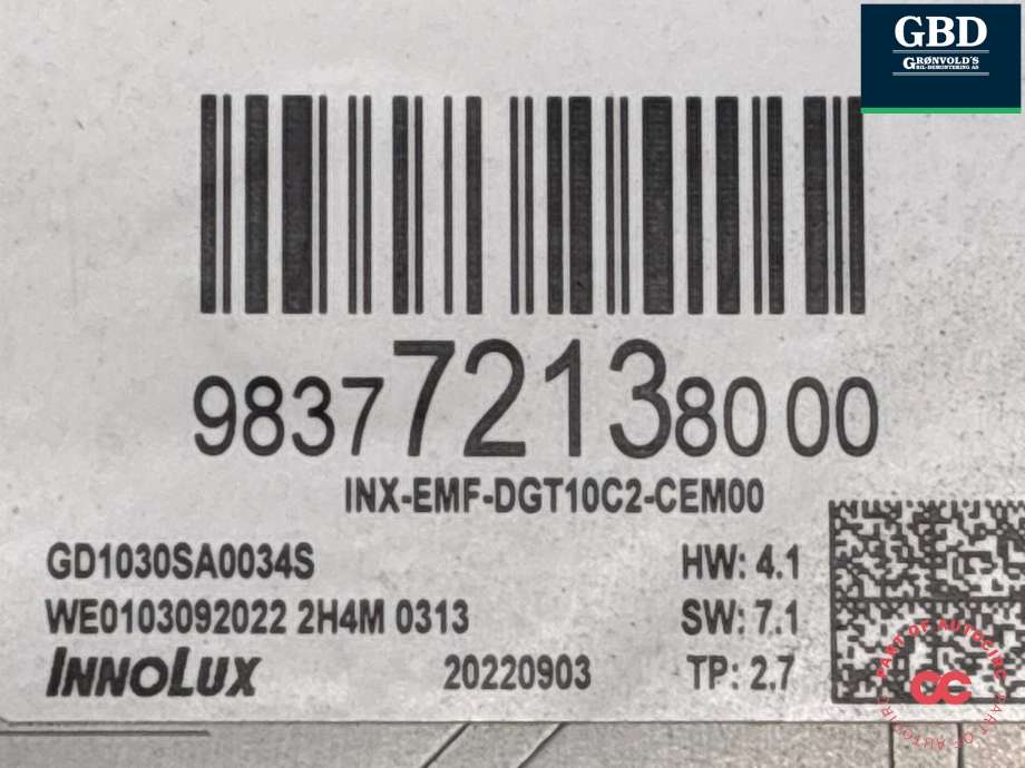 Bilstereo navigasjon skjerm til Opel Mokka E 2020-->> (Type II) (98 377 213 80|)