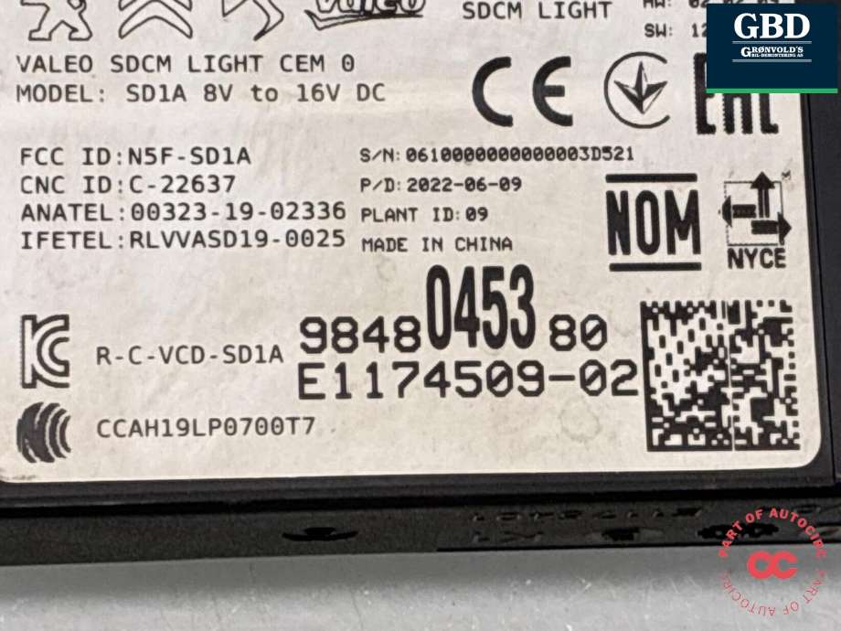 Styreenhet diverse til Opel Mokka E 2020-->> (Type II)  (98 480 453 80|)