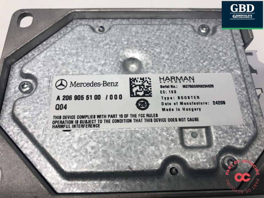 Bilstereo forsterker til Mercedes EQE 2022-->>  (A 206 905 51 00|)