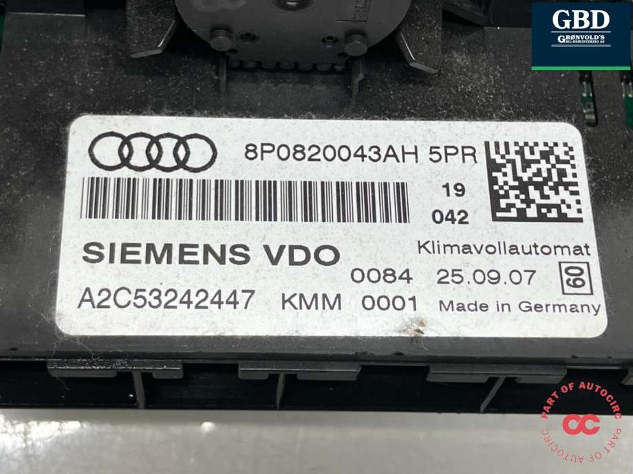 Varmeapparat betjening til Audi A3 2003-2008 (Type II, Fase 1) (8P0820043AH|)