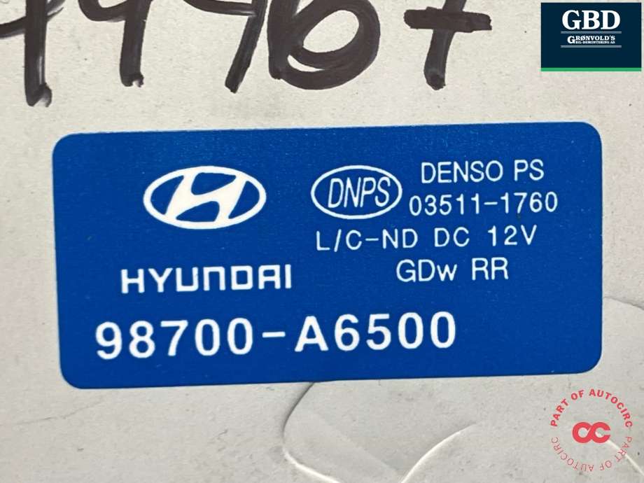Viskermotor bakrute til Hyundai i30 2012-2017 (Type II)  (98700A 6500|)
