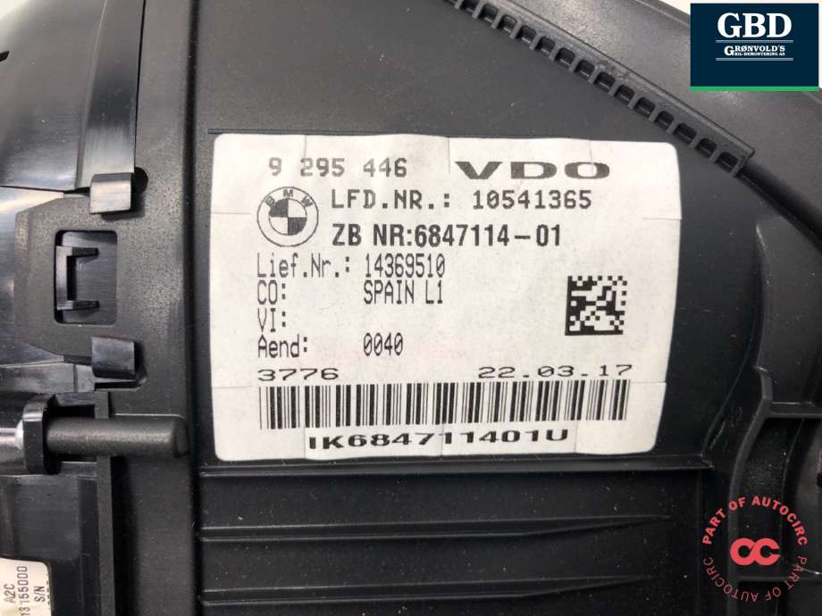 Instrumentpanel til BMW 2-Serie, Active/Gran Tourer 2014-->> (F45/F46) (F45/F46) (62 10 5 A03 E60|)