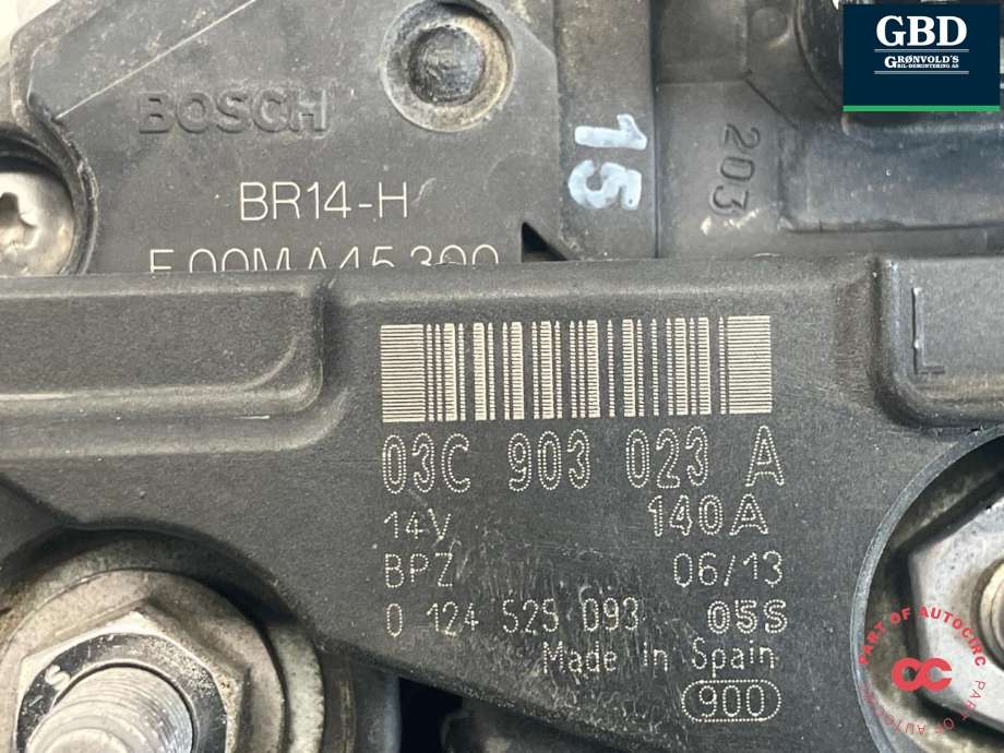 Dynamo til Škoda Octavia 2013-2016 (Type III, Fase 1)  (BOSCH|03C 903 024 J|03C 903 023 A|03C 903 023 AX| 0 124 525 093)