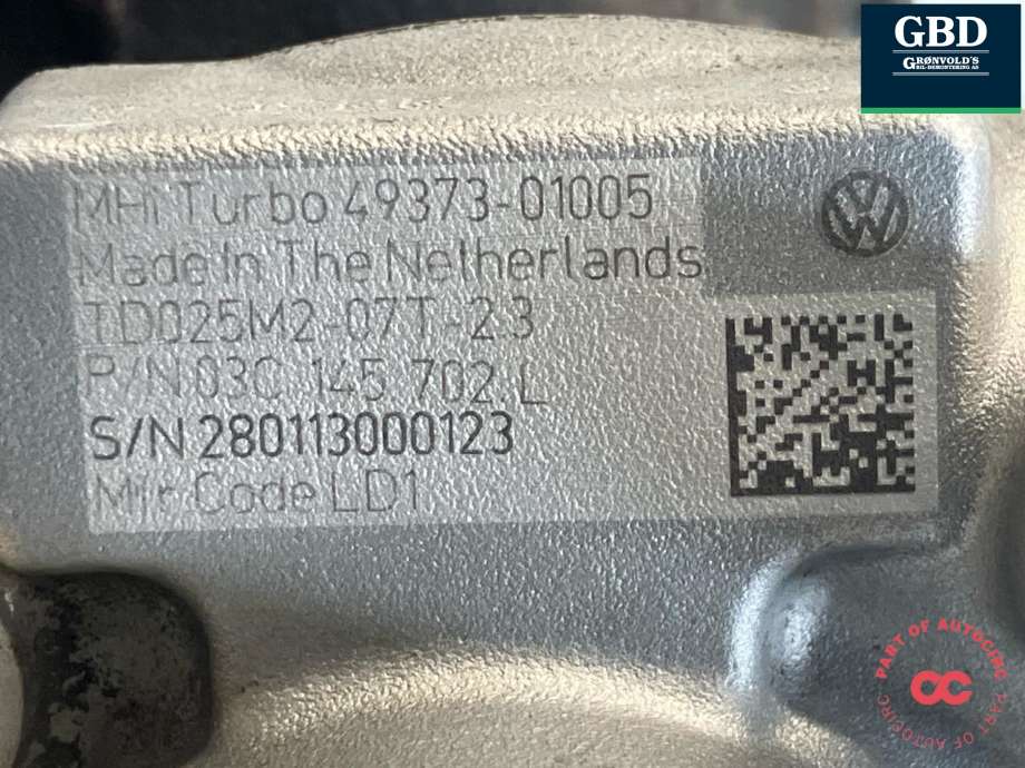 Turbo til Škoda Octavia 2013-2016 (Type III, Fase 1)  (03C 145 702 L|03C 145 702 LX|49373-01005)