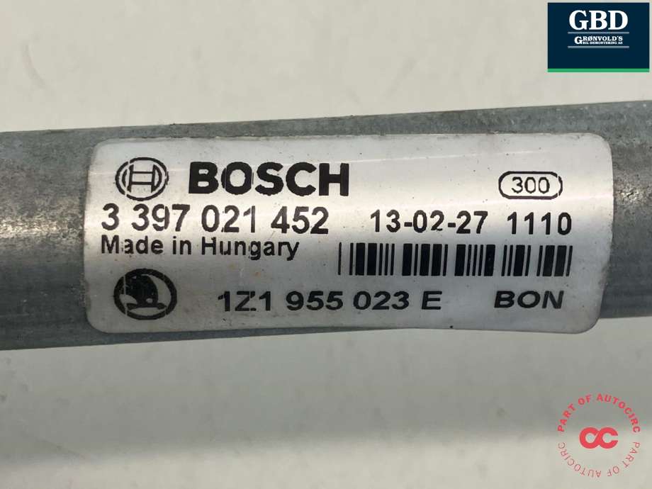 Viskermotor frontrute komplett m/overføring til Škoda Octavia 2013-2016 (Type III, Fase 1)  (BOSCH|1Z1 955 119 D|1Z1 955 601| 1 397 220 652|1Z1 955 023E| 3 397 021 452)
