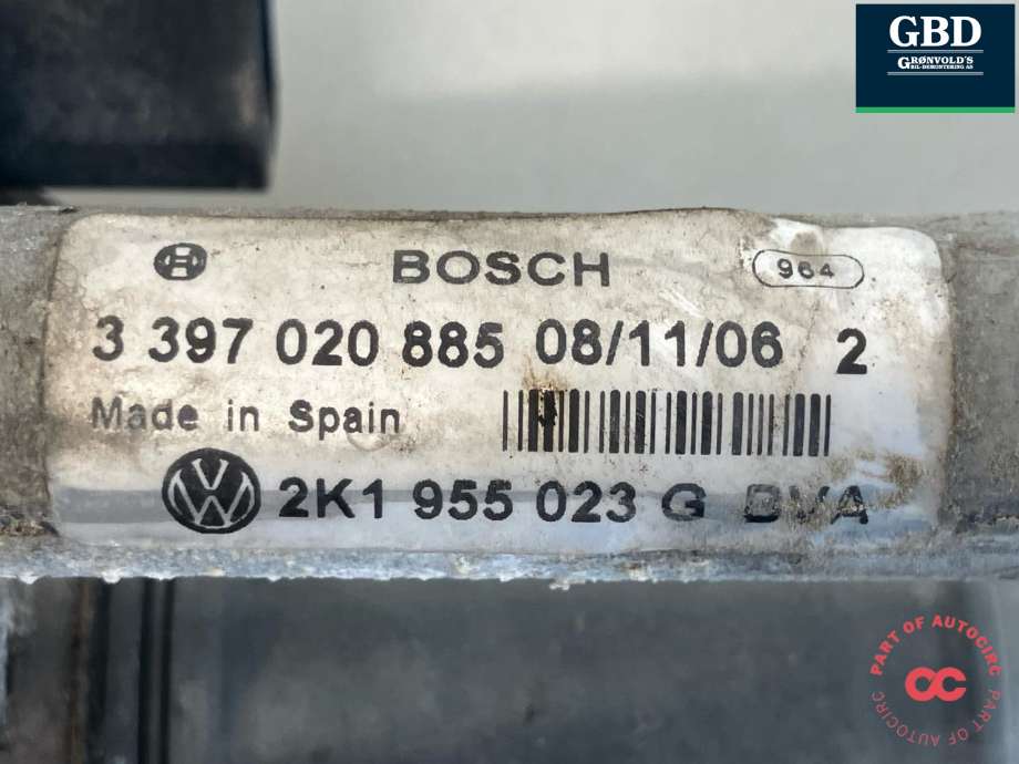 Viskermotor frontrute komplett m/overføring til VW Touran 2007-2010 (Type I, Fase 2)  (1T1 955 601 A|)