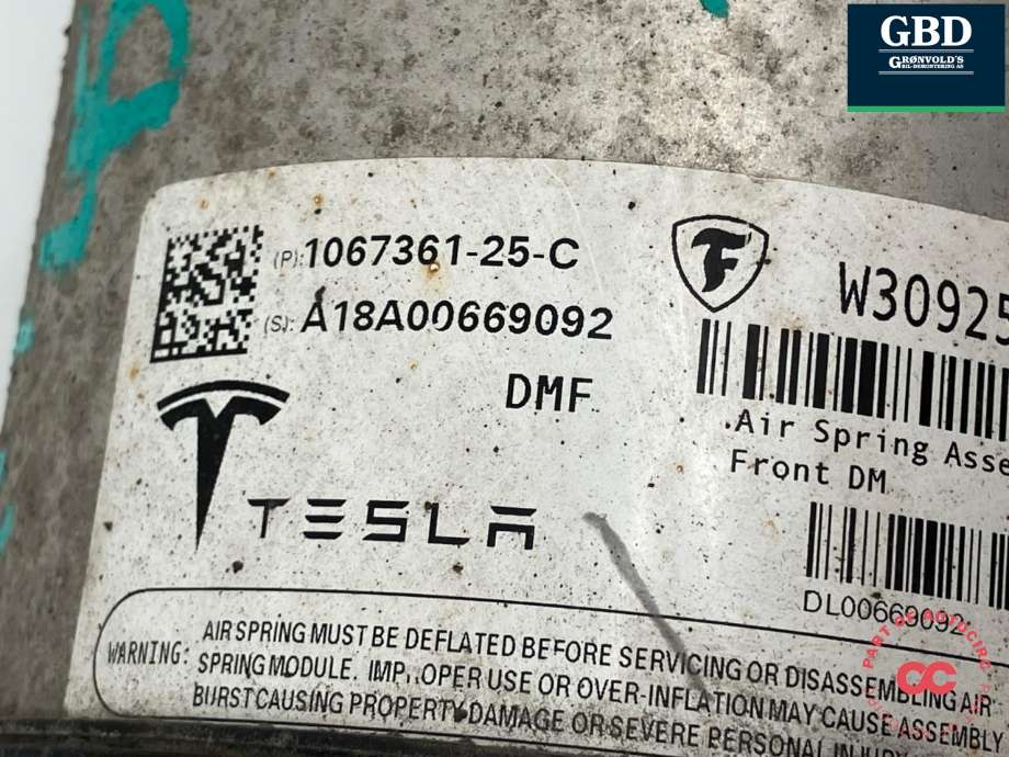 Fjær foran nivå luftpute/belg til Tesla Model S 2016-2021 (Fase 2) (1067361-25-C|1067361-77-C|)