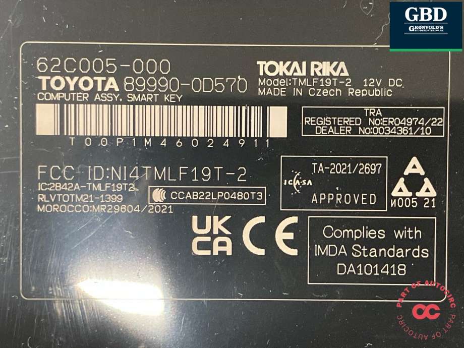 Styreenhet nøkkelfri/keyless til Toyota Yaris Cross (SUV) 2021-->>  (899H00D090|89990-0D570|62C005-000)