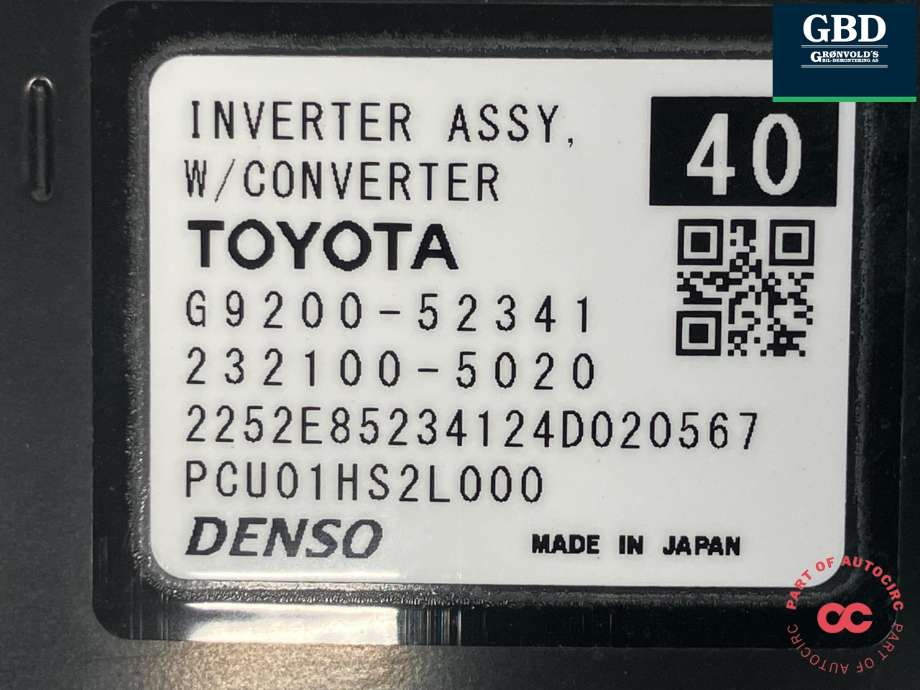 Inverter hybrid til Toyota Yaris Cross (SUV) 2021-->>  (DENSO|G92A052261|G9200-52341|232100-5020)