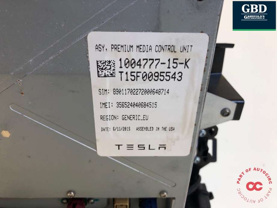 Multimedia display (MCU - Media Controller Unit) til Tesla Model S 2013-2016 (Fase 1) (1084333-00-C|)