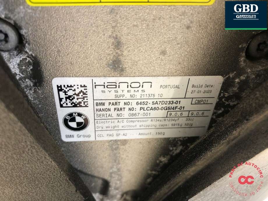 Aircondition kompressor elbil til BMW i4 2021-->> (G26) (G26) (64 52 5 B31 E59|64 52 5 A84 970|64 52 5 A69 FB9)