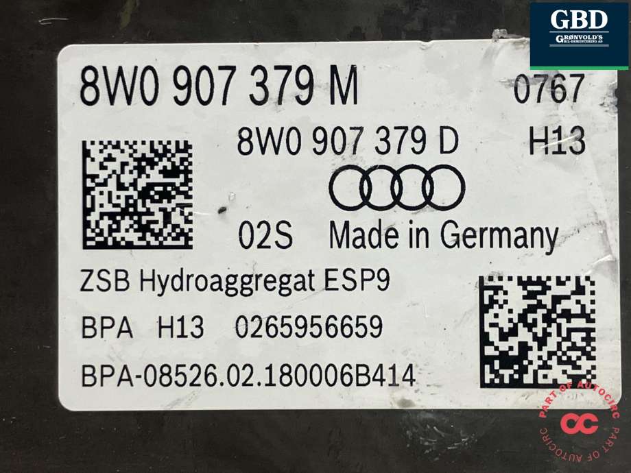ABS sentral til Audi A4, Allroad 2016-->> (Type II) (B9) (B9) (8W0 614 517 Q|8W0 614 517 Q  BEF|8W0 907 379 M)