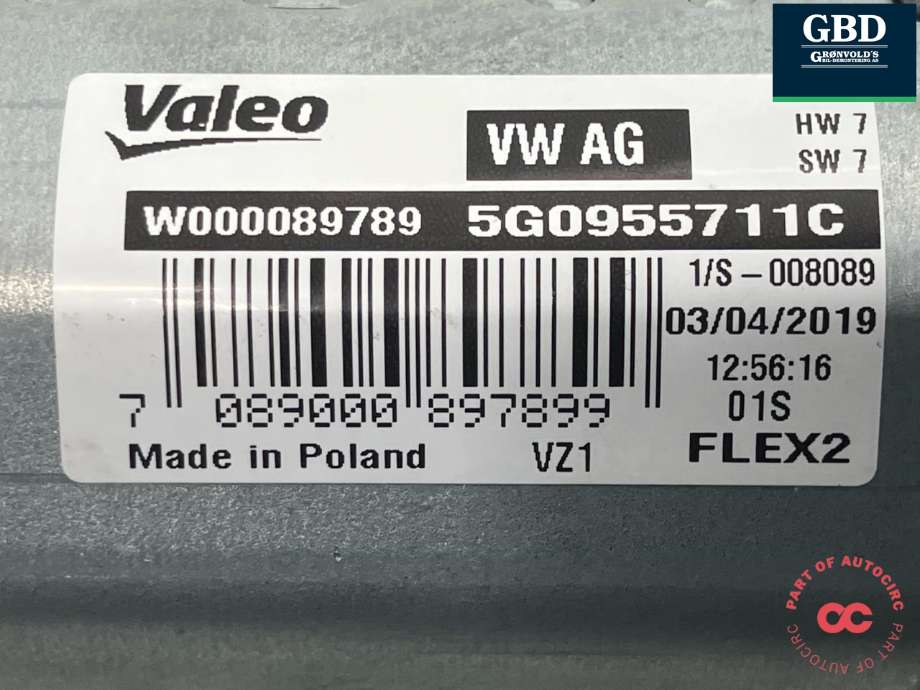 Viskermotor bakrute til VW Touran 2015-2021 (Type II) (VALEO|5G0 955 711 D|5G0 955 711 C|W000089789)