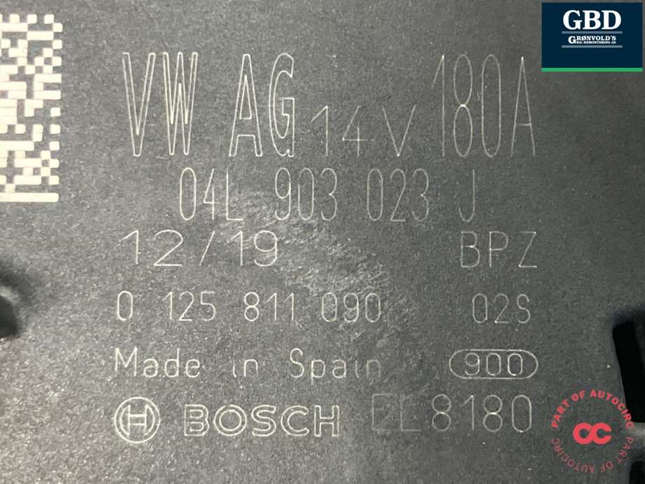 Dynamo diesel til VW Touran 2015-2021 (Type II)  (BOSCH|04L 903 021 K|04L 903 023 H | 04L 903 023 HX |04L 903 021 KX|04L 903 021 J | 04L 903 023 J |04L 903 023 JX |04L 903 021 JX| 0 125 811 090)
