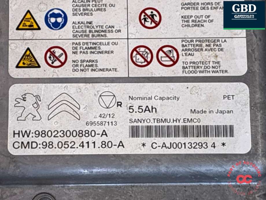 Batteripakke hybrid til Peugeot 508 2014-2018 (Type I, Fase 2)  (16 098 667 80|16 141 502 80|)