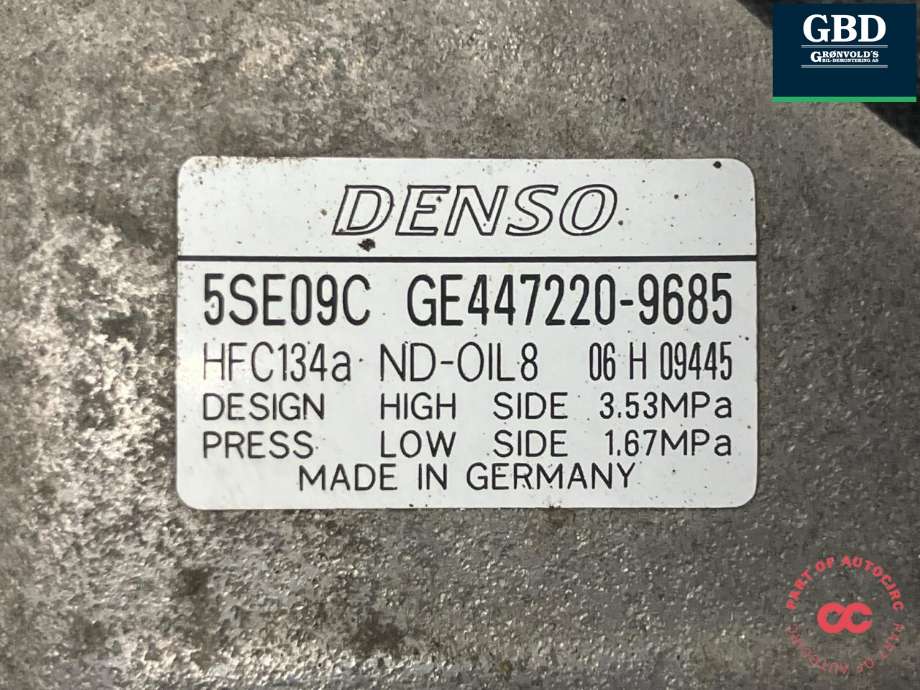 Aircondition kompressor til Mitsubishi Colt 2004-2008 (Type VII, Fase 1) (DENSO|7813A058|GE447220-9685|5SE09C)
