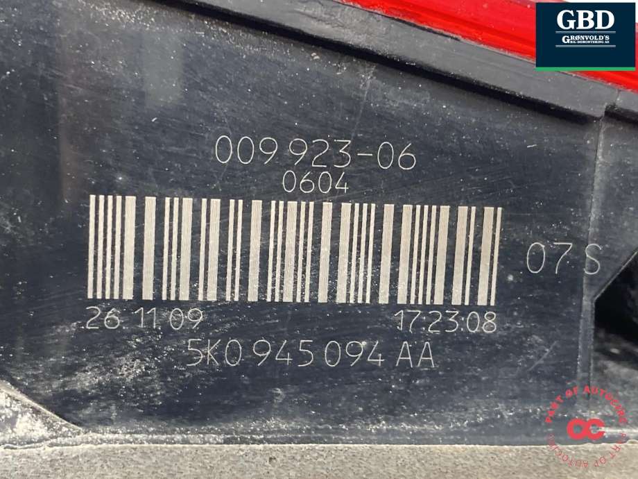 Baklykt høyre indre til VW Golf VI 2008-2012  (5K0 945 094 AA|)
