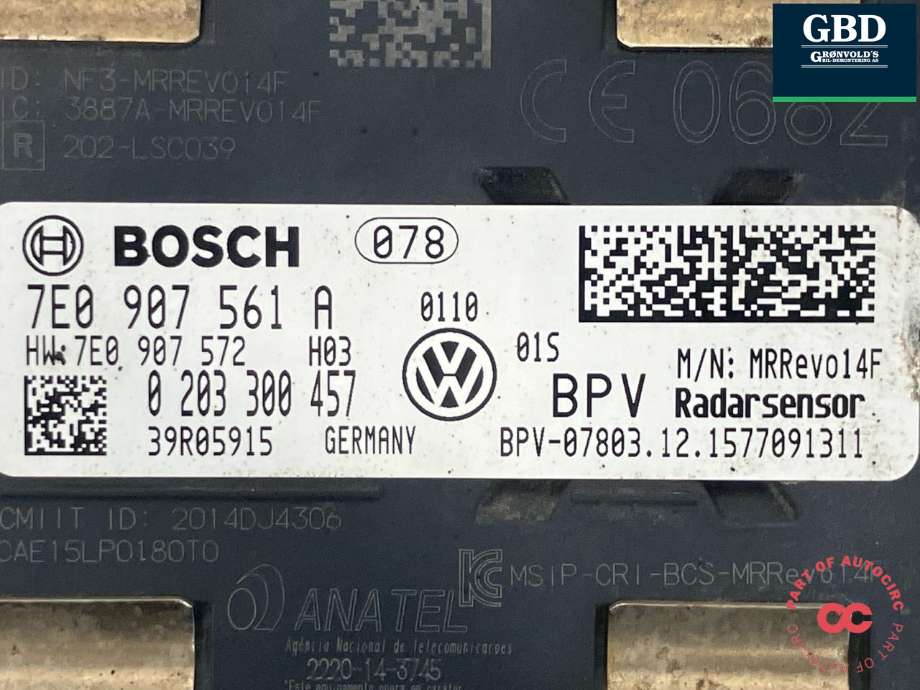 Sensor radar til VW Transporter / Caravelle 2015-2019 (T6) (T6) (BOSCH|7E0 907 561 A|0 203 300 457)