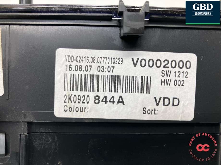Instrumentpanel til VW Caddy 2004-2010 (Type III, Fase 1)  (2K0 920 844 CX|2K0 920 844 CX Z02|2K0920844A)