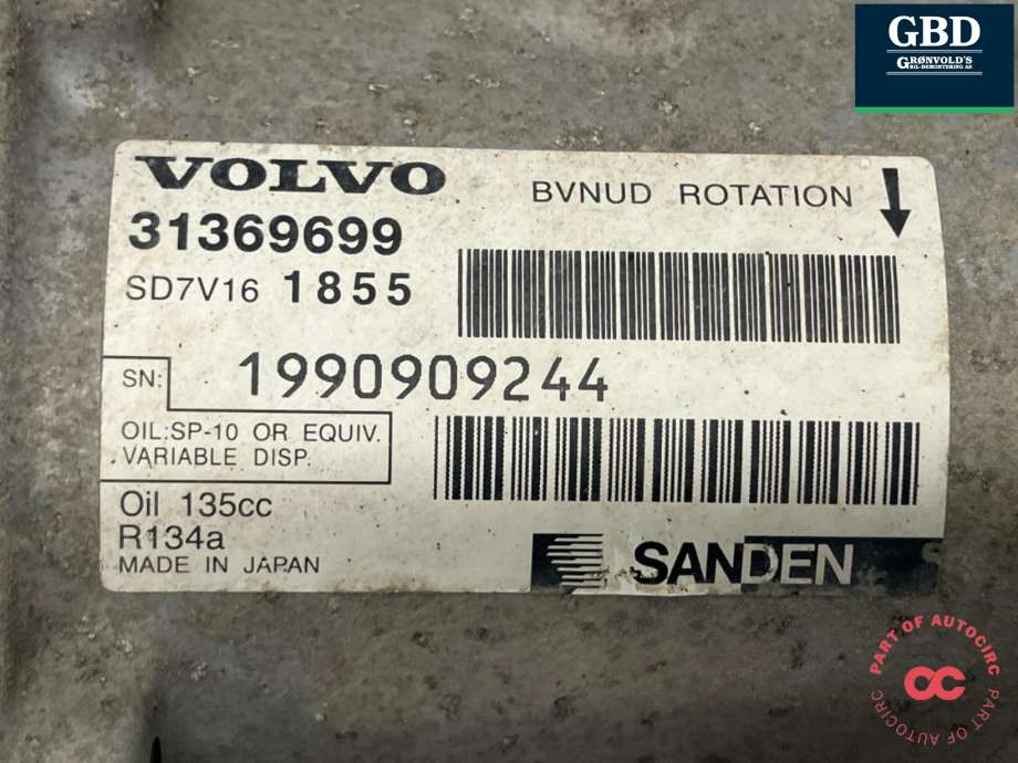Aircondition kompressor til Volvo V60 2010-2013 (Type I, Fase 1) (36002867|31369699|)