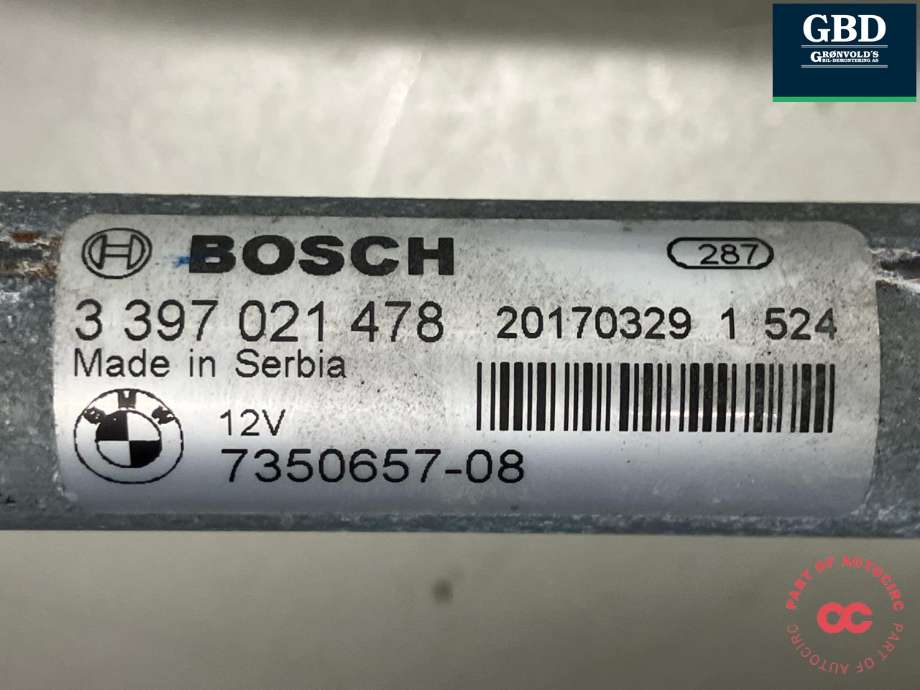 Viskermotor frontrute komplett m/overføring til BMW X1 2015-2022 (F48) (F48) (BOSCH|61 61 5 A36 E69|7350657-08| 3 397 021 478|0 390 243 525)