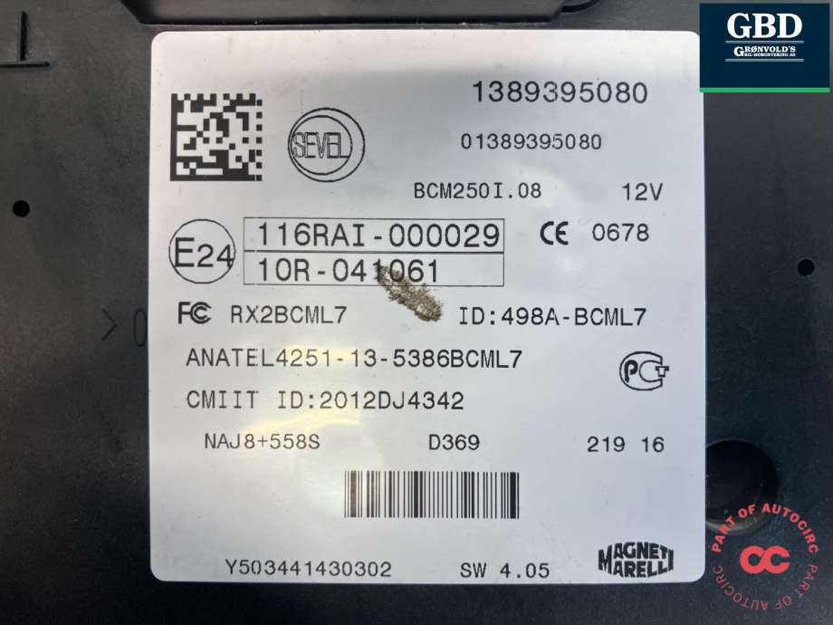 Sikringsboks kupe til Peugeot Boxer 2014-->> (Type III, Fase 2)  (16 712 065 80|16 180 954 80|)