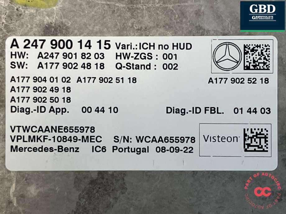 Styreenhet diverse til Mercedes EQB 2022-->> (A 247 900 14 15|A2479001415|)