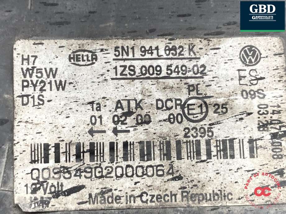Frontlykt høyre xenon til VW Tiguan 2007-2011 (Type I, Fase 1) (5N1 941 040 R|)