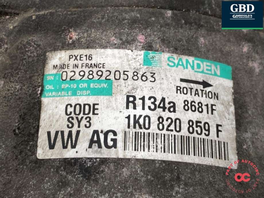 Aircondition kompressor til VW Tiguan 2007-2011 (Type I, Fase 1) (1K0 820 808 F|5K0 820 803 K|5N0 820 803 C)