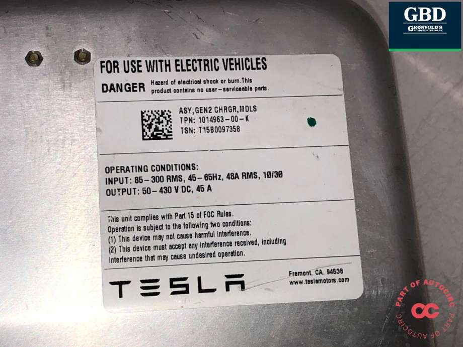Batterilader (OBC - On Board Charger) til Tesla Model S 2013-2016 (Fase 1)  (1014963-00-K|1014963-00-G|1014963-00-J)