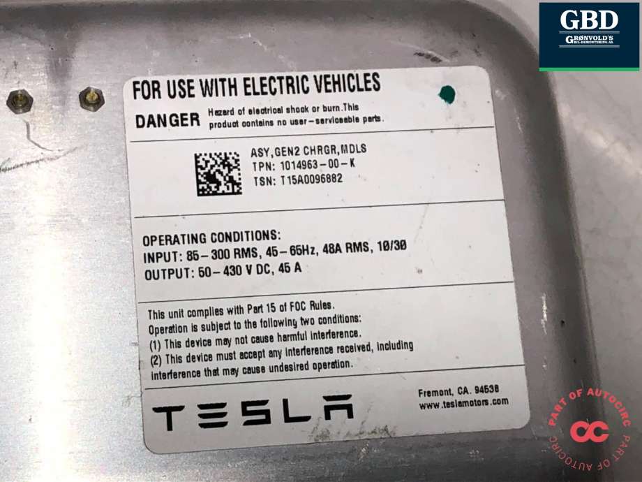 Batterilader (OBC - On Board Charger) til Tesla Model S 2013-2016 (Fase 1)  (1014963-00-K|1014963-00-G|1014963-00-J)