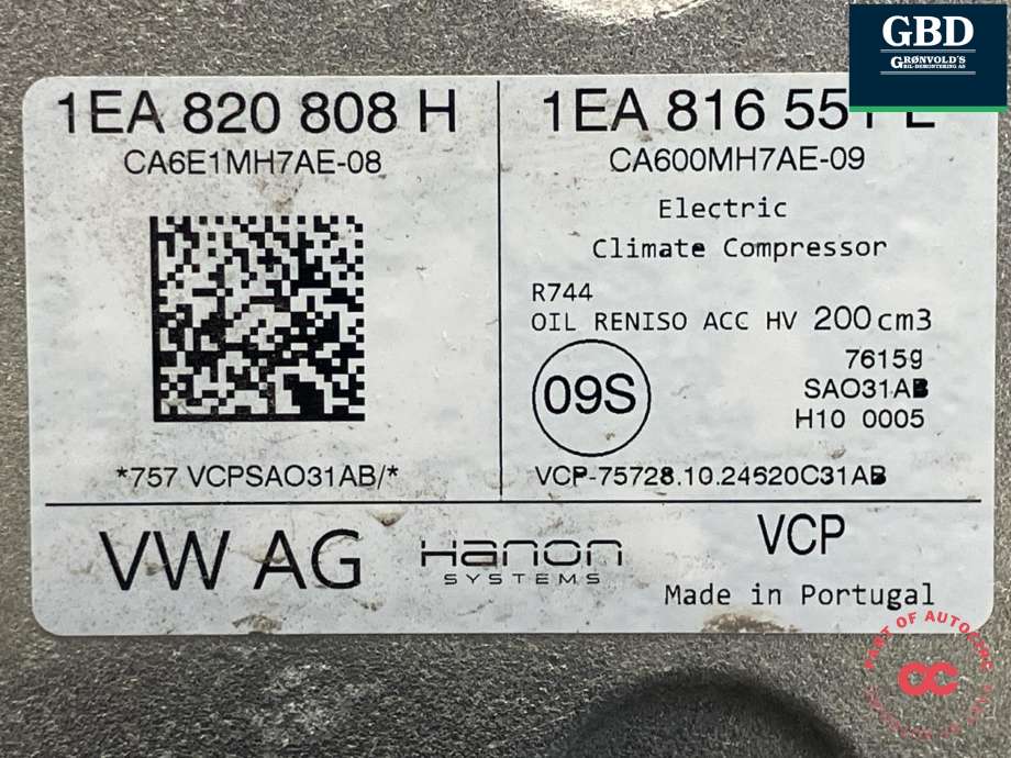 Aircondition kompressor elbil til VW ID.7 2023-->>  (HANON|1EA 820 808 H|1EA 816 551 L|)
