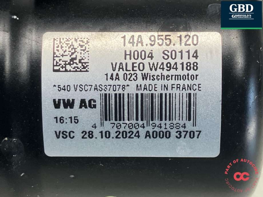 Viskermotor frontrute komplett m/overføring til VW ID.7 2023-->>  (14A 955 113 B|14A 955 119| 14A 955 120|W494187| W494188)