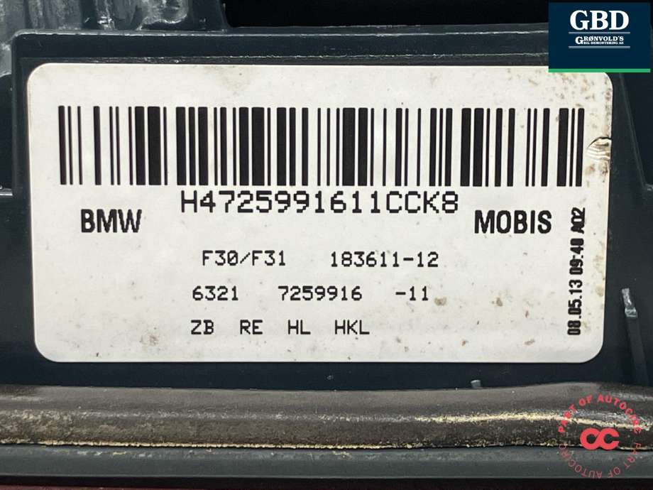 Baklykt høyre indre til BMW 3-Serie 2012-2018 (F30/F31/F34) (F30/F31/F34) (63 21 7 372 794|63 21 7 269 916|)