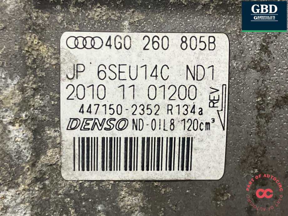 Aircondition kompressor til Audi A7 2010-2014 (Type I, Fase 1) (DENSO|4G0 260 805 B|447150-2352|)