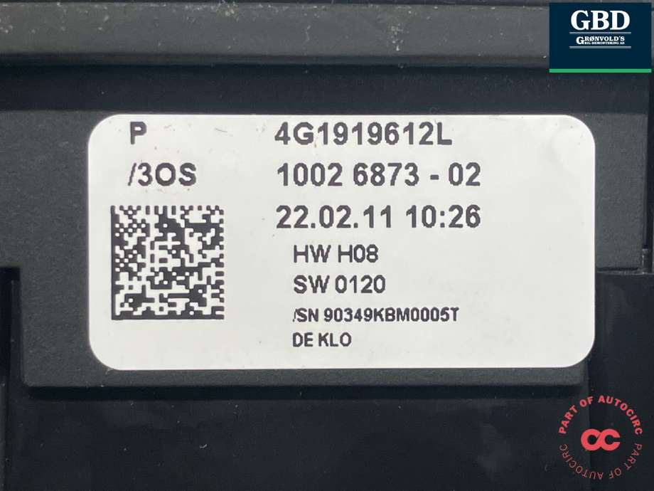 Bilstereo navigasjon betjeningspanel til Audi A7 2010-2014 (Type I, Fase 1) (4G1 919 610 C|4G1 919 612 L|1002 6873 - 02)