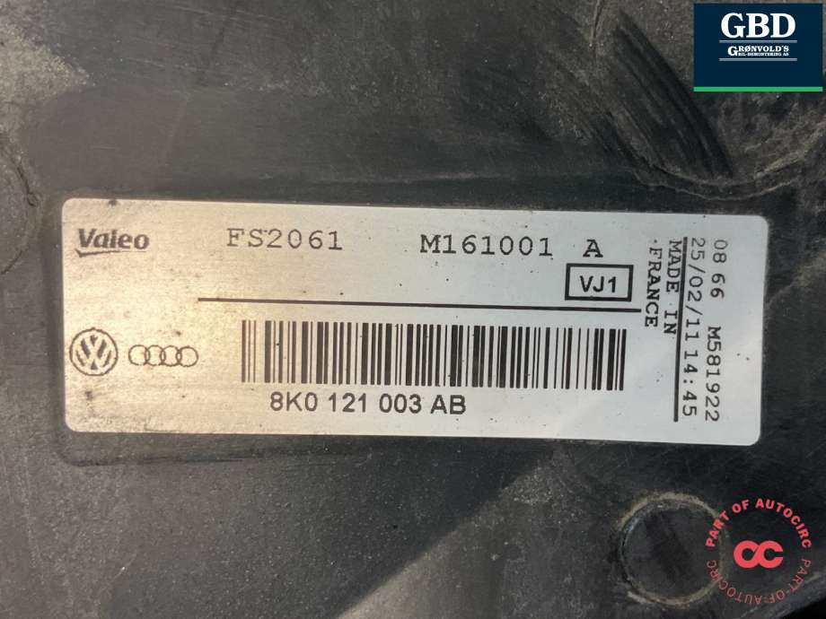 Kjølevifte elektrisk til Audi A7 2010-2014 (Type I, Fase 1)  (VALEO|8K0 959 455 AB|8K0 959 455 P|8K0 959 455 Q | 8K0 959 455 S| 8K0 121 003 AB)