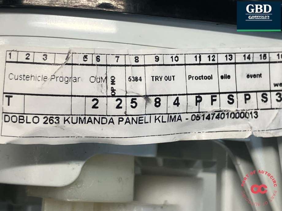 Varmeapparat betjening til Opel Combo D 2012-2018  (95510823|05147401000013|)