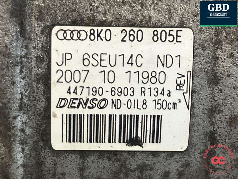 Aircondition kompressor til Audi A4 2007-2014 (Type IV) (B8) (B8) (DENSO|8K0 260 805 L|8K0 260 805 E|447190-6903)