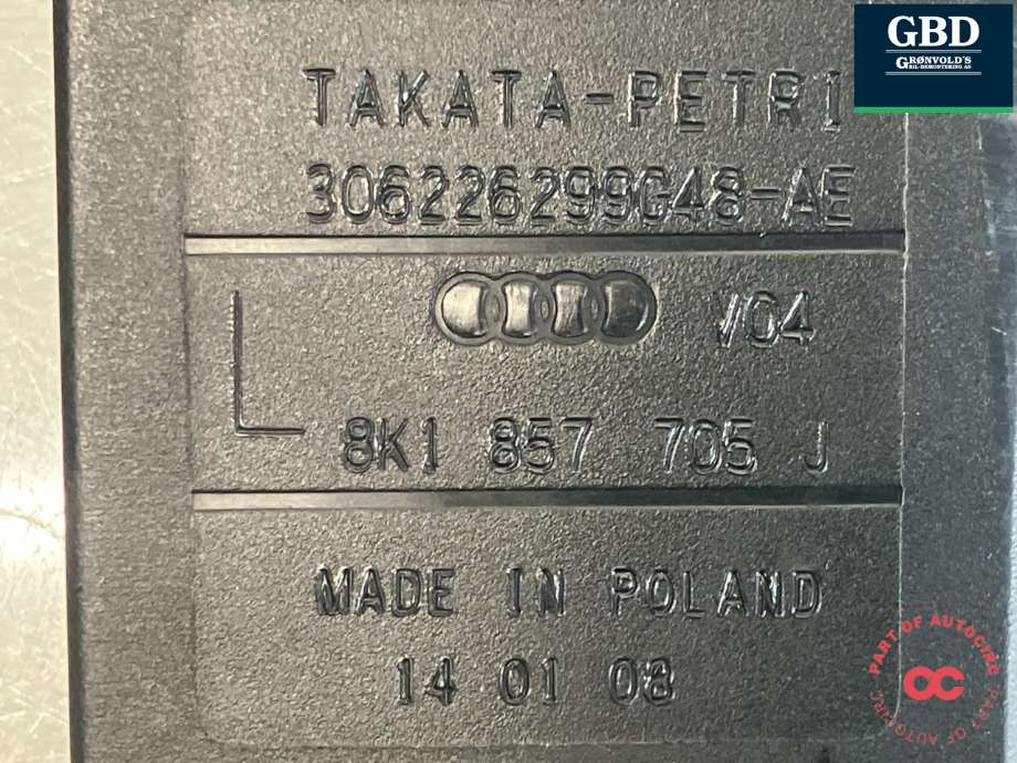Sikkerhetsbelte foran venstre til Audi A4 2007-2014 (Type IV) (B8) (B8) (8K1 857 705 J|8K1 857 705 AK V04|8K1 857 705 J V04)
