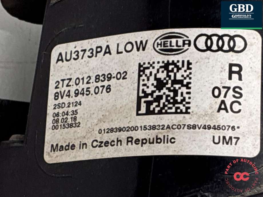 Baklykt høyre indre til Audi A3 2016-2020 (Type III, Fase 2)  (8V4 945 076|)