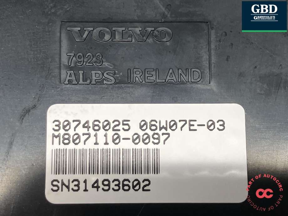 Varmeapparat betjening til Volvo XC90 2002-2006 (Type I, Fase 1) (ALPS|30746024|30746025|)