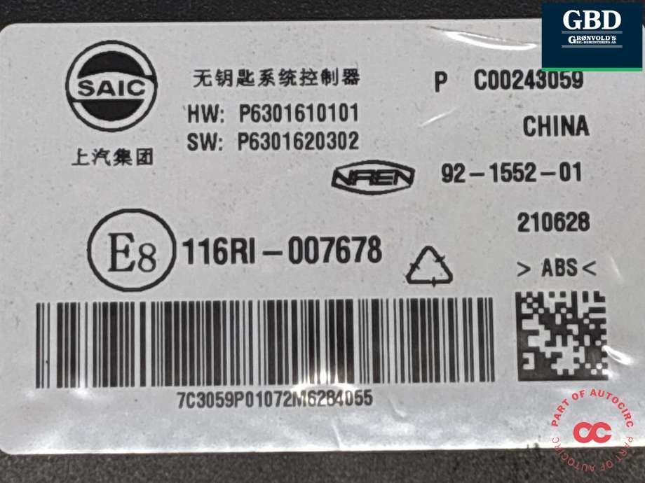 Styreenhet diverse til Maxus e-Deliver 9 2020-->>  (SAIC|P6301610101|C00243059| 11RI-007678|C00125657)