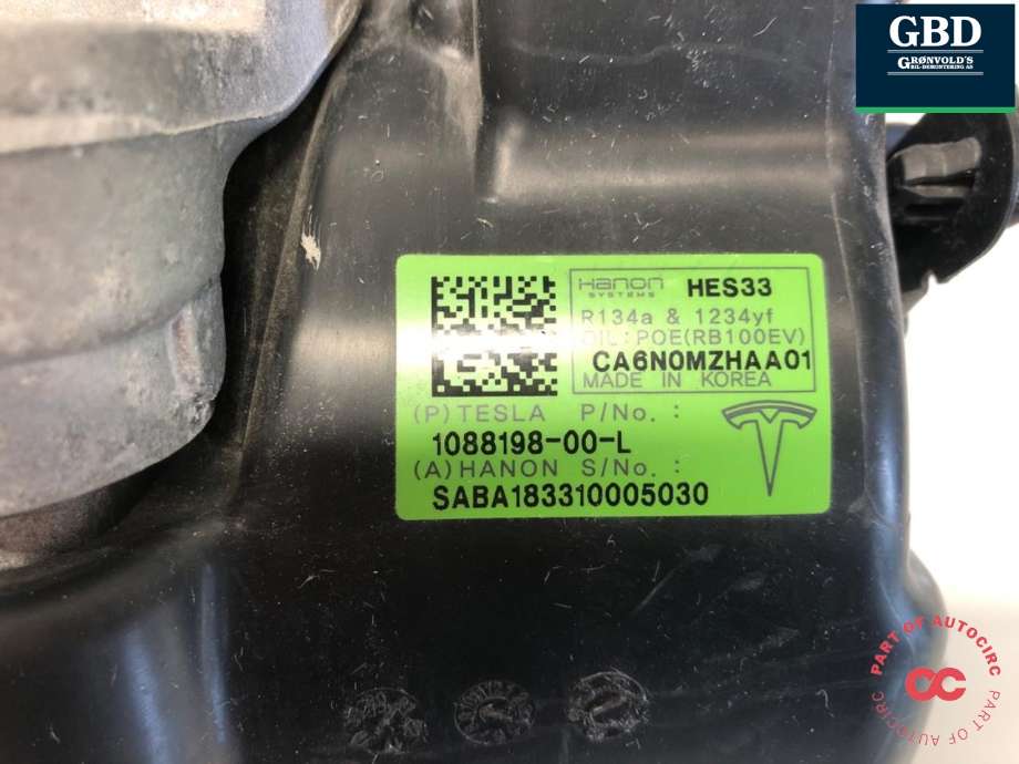 Aircondition kompressor elbil til Tesla Model 3 2018-2023 (Fase 1)  (1582668-09-J|1088198-00-Q| 1088198-00-L|1501256-02-M | 1501256-98-M)