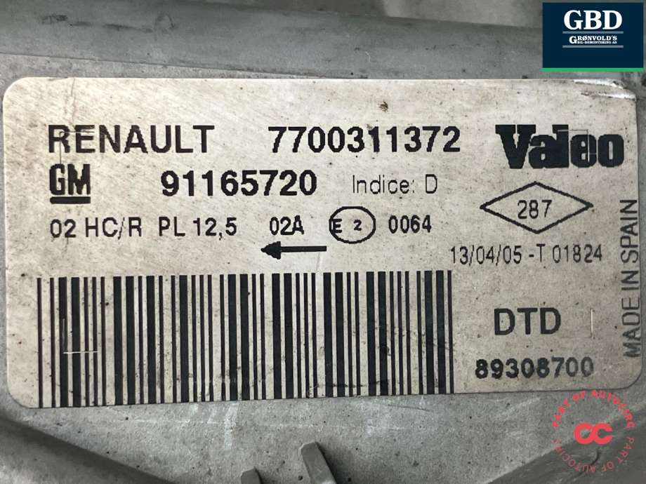 Frontlykt høyre halogen til Opel Vivaro A 2001-2006 (VALEO|91165720|7700311372|)