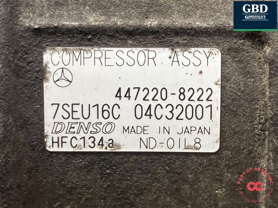 Aircondition kompressor til Mercedes S-Klasse 1999-2005 (W220) (W220) (DENSO|A 000 230 85 11|A 000 230 81 11|447220-8222)
