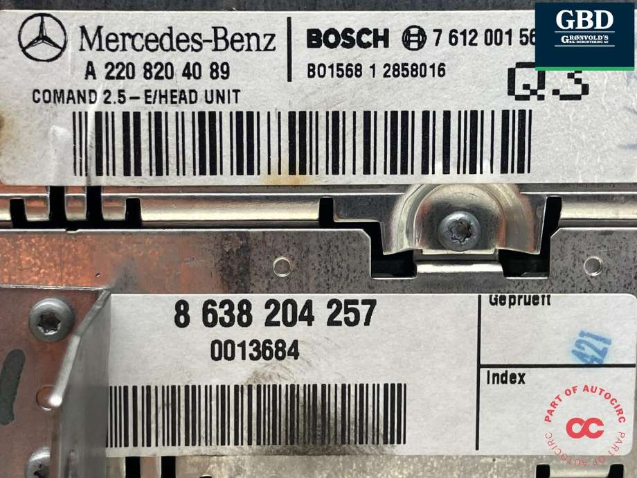 Bilstereo navigasjon til Mercedes S-Klasse 1999-2005 (W220) (W220) (BOSCH|A 220 820 40 89|7 612 001 568|8 638 204 257)